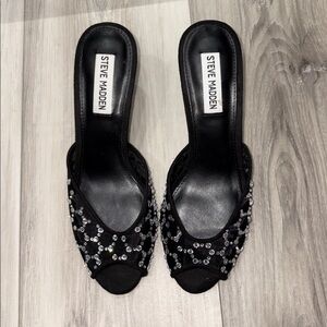 Steve Madden Black Mesh Heels with White Accents